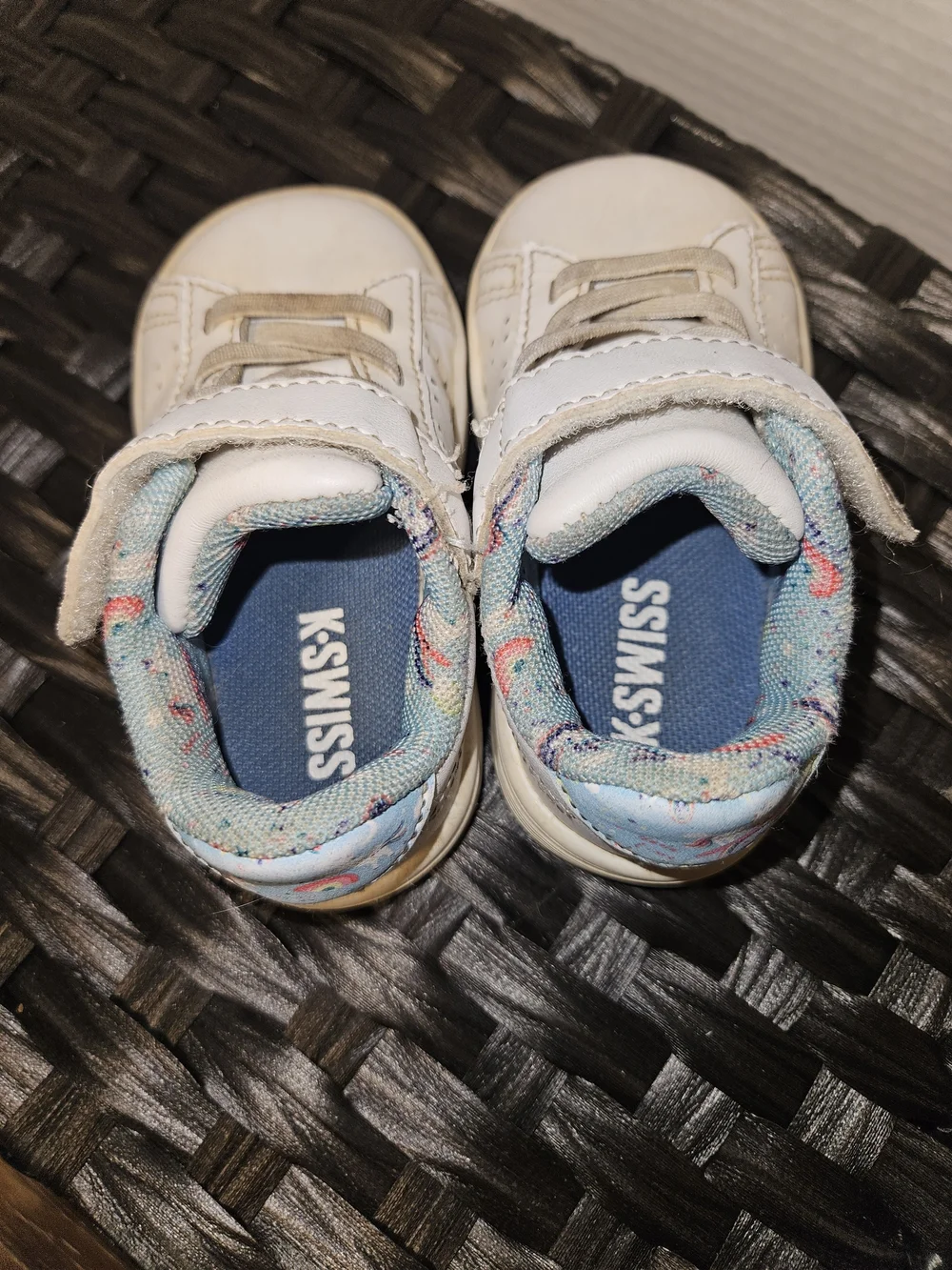 K-Swiss White Kids Velcro Sneakers with Light Blue Shield